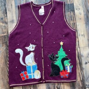 Festive Cat and Tree Knit ugly Christmas festive Vest